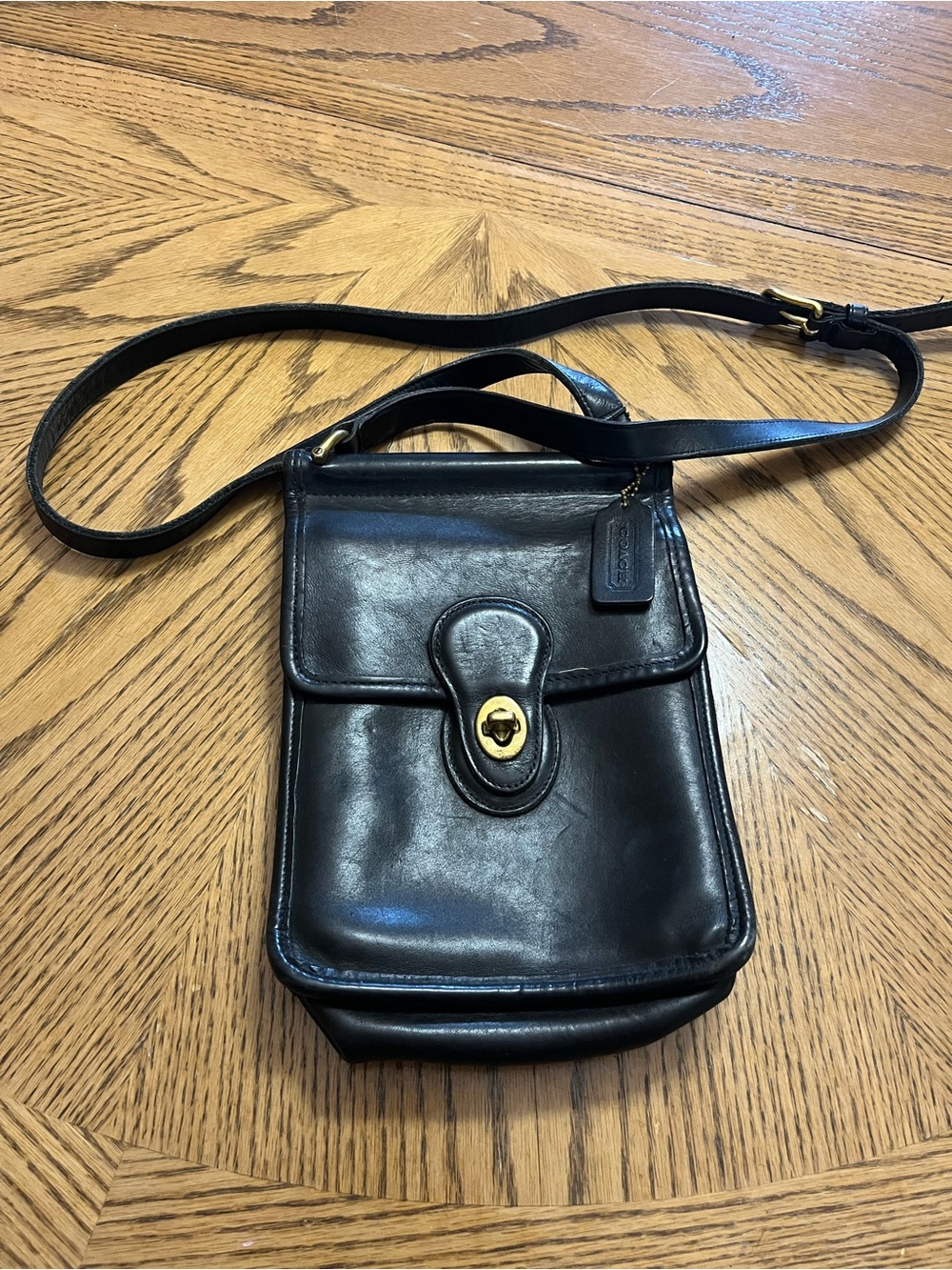 Coach Black Leather Crossbody with Gold Turn Lock